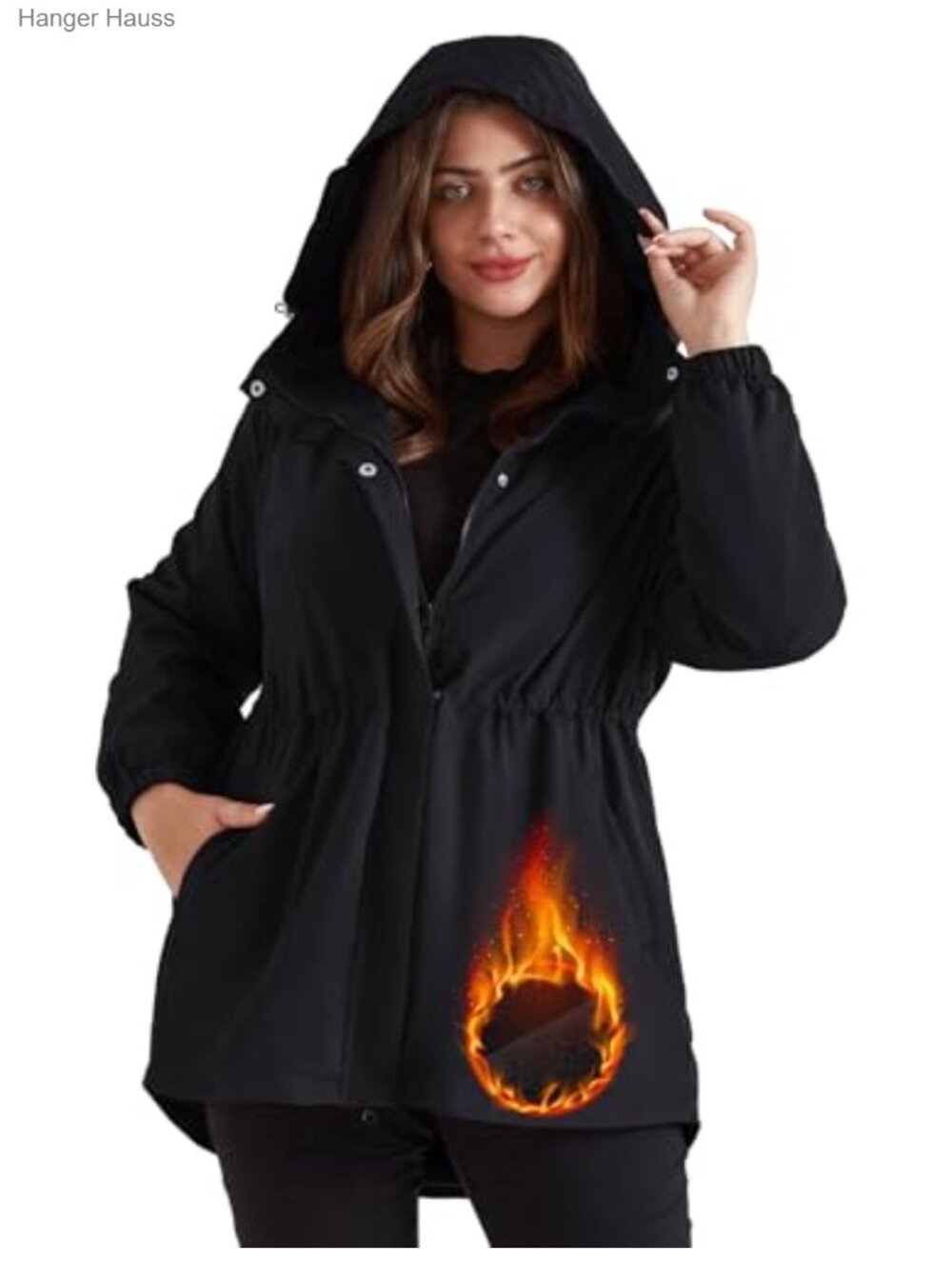 Plus Size Waterproof Fleece Lined Rain Jacket